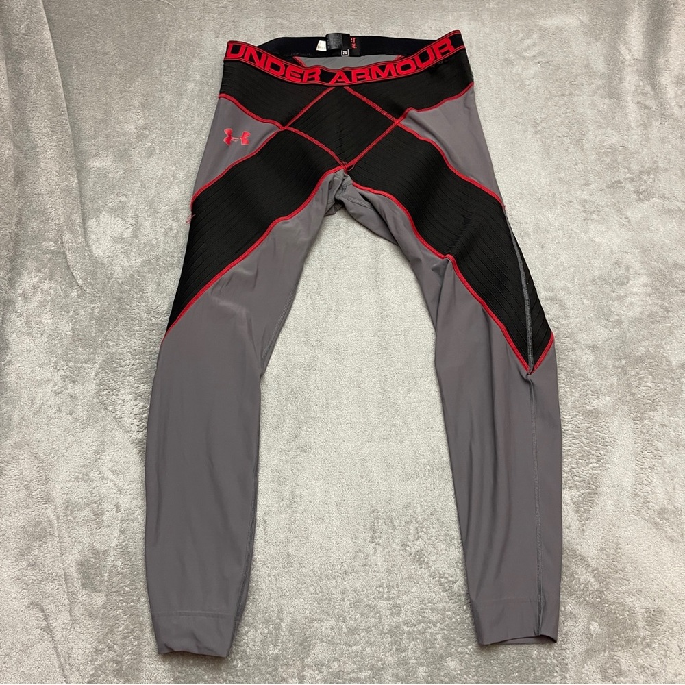 Under Armour Core Pro X Leggings Grey Black Red Compression Mens 2XL